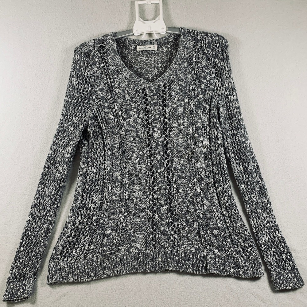 Abercrombie & Fitch Women's Long Sleeve V Neck Open Knit Sweater Gray Size XS‎